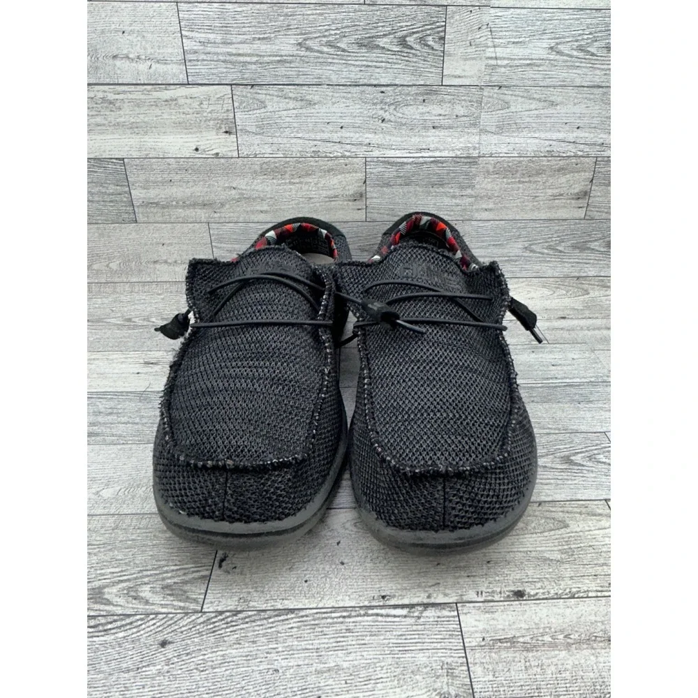 Hey Dude Wally Sox Men Sz 11 Jet Black Stretch Knit Slip On Loafers 110354935